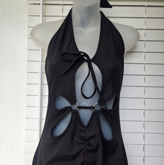 Fashion nova Black Halter Top Midi Dress With Front Cut Out Design Sz M - Picture 4 of 8